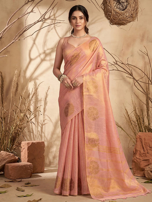 Sutriti Peach Tissue Silk Saree for Women Wedding Festive PSofty Ethnic Wear