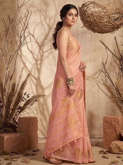 Sutriti Peach Tissue Silk Saree for Women Wedding Festive PSofty Ethnic Wear