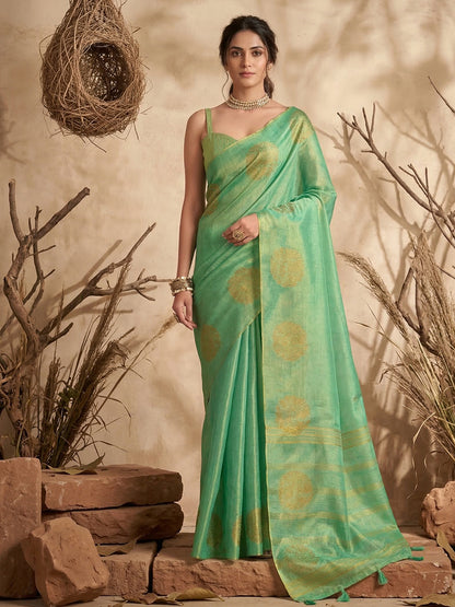 Sutriti Mint Green Tissue Silk Saree for Women Wedding Festive PSofty Ethnic Wear