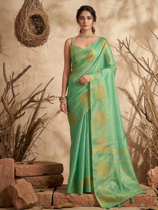 Sutriti Mint Green Tissue Silk Saree for Women Wedding Festive PSofty Ethnic Wear