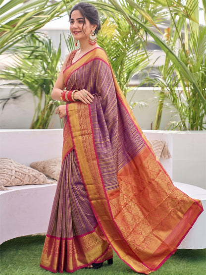 Sutriti Purple Kanjivaram Silk Saree for Women Traditional Festive Party Wedding Saree