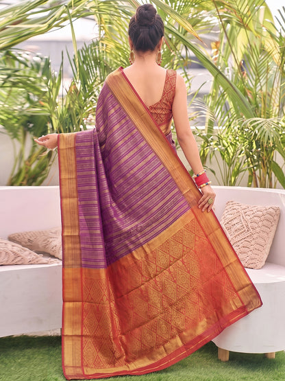 Sutriti Purple Kanjivaram Silk Saree for Women Traditional Festive Party Wedding Ethnic Saree