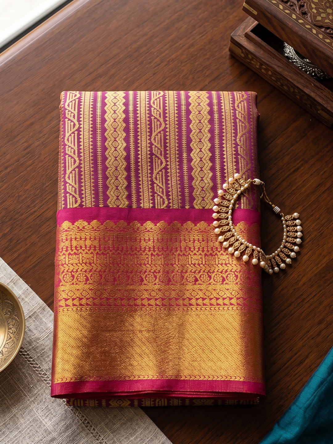 Sutriti Purple Kanjivaram Silk Saree for Women Traditional Festive Party Wedding Ethnic Saree