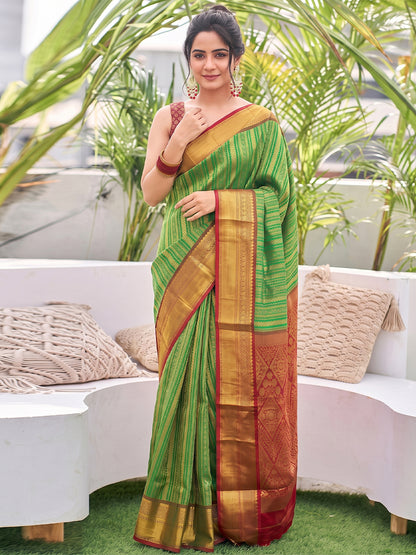 Sutriti Light Green Kanjivaram Silk Saree for Women Festive Traditional Wedding Party Wear