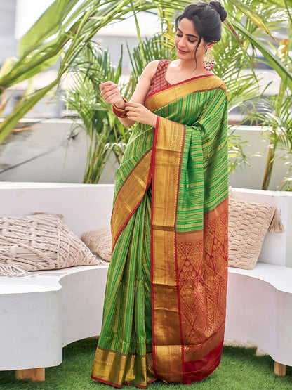 Sutriti Light Green Kanjivaram Silk Saree for Women Festive Traditional Wedding Party Wear
