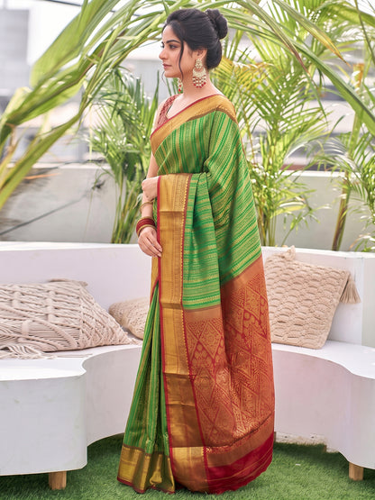 Sutriti Light Green Kanjivaram Silk Saree for Women Festive Traditional Wedding Party Wear