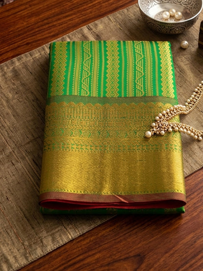 Sutriti Light Green Kanjivaram Silk Saree for Women Festive Traditional Wedding Party Wear