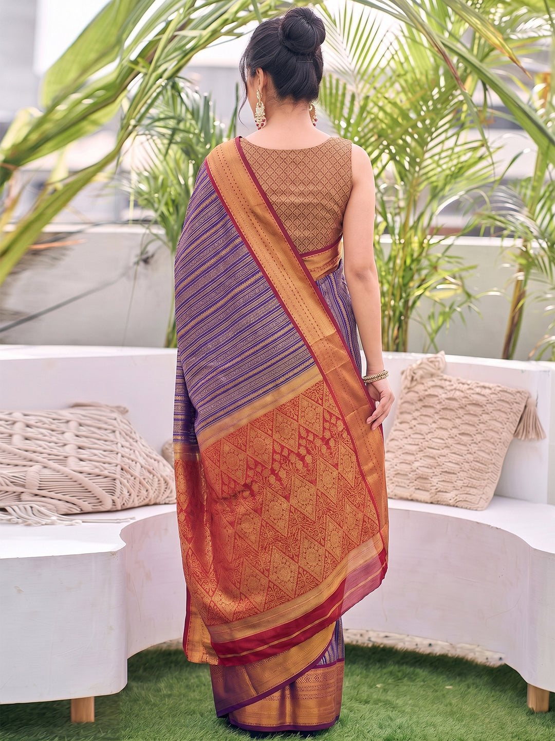 Sutriti Navy Blue Kanjivaram Silk Saree for Women Festive Traditional Wedding Party Saree