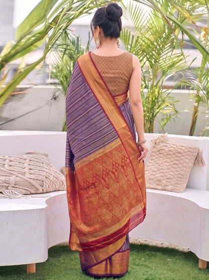 Sutriti Navy Blue Kanjivaram Silk Saree for Women Festive Traditional Wedding Party Saree