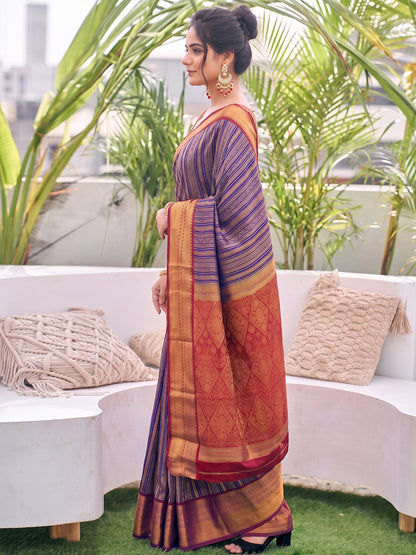Sutriti Navy Blue Kanjivaram Silk Saree for Women Festive Traditional Wedding Party Saree
