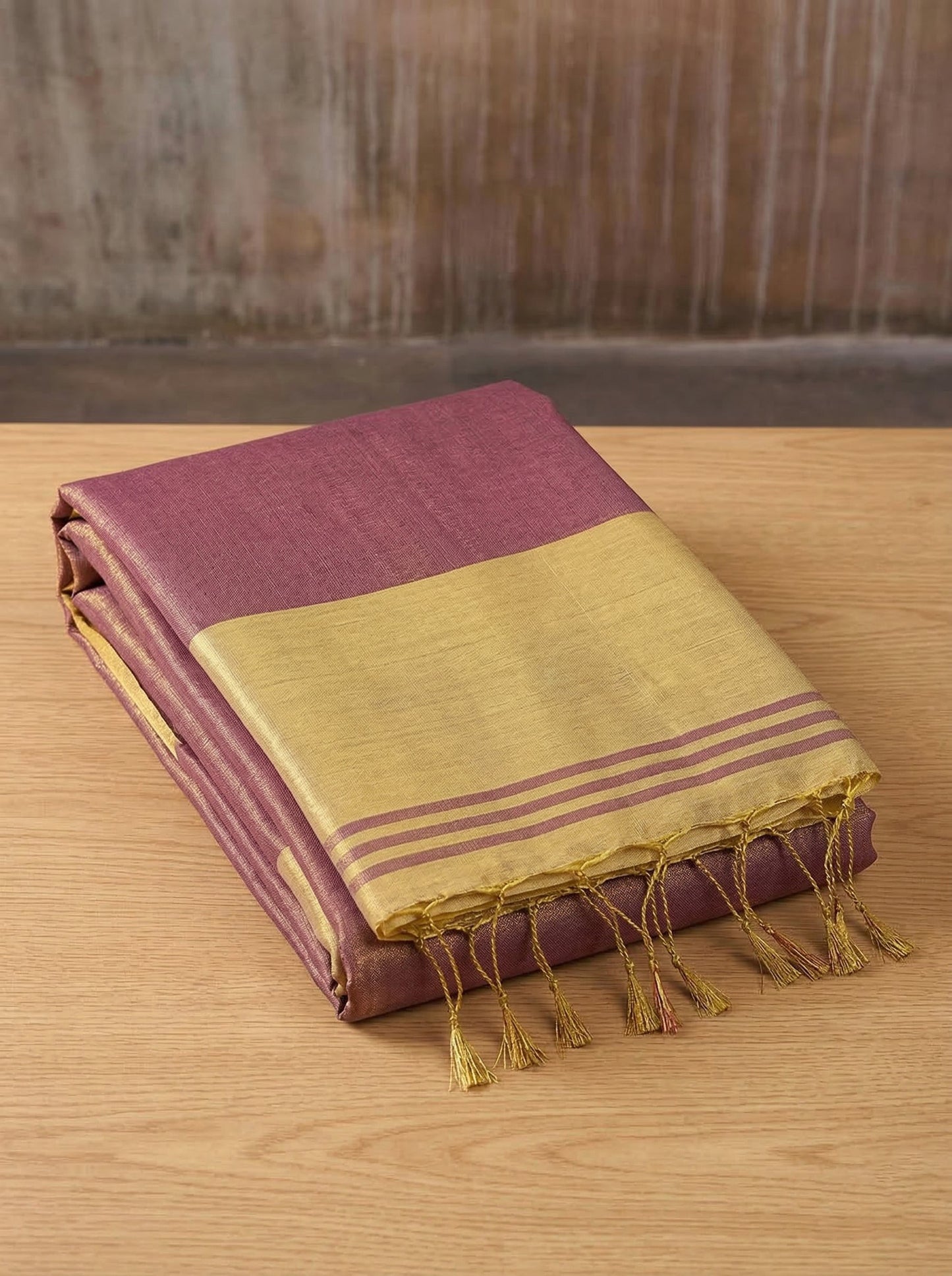 Sutriti Women Mauve Blue & Gold-Toned Solid Tissue Silk Shimmer Saree