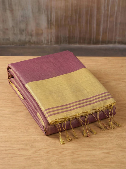Sutriti Women Mauve Blue & Gold-Toned Solid Tissue Silk Shimmer Saree