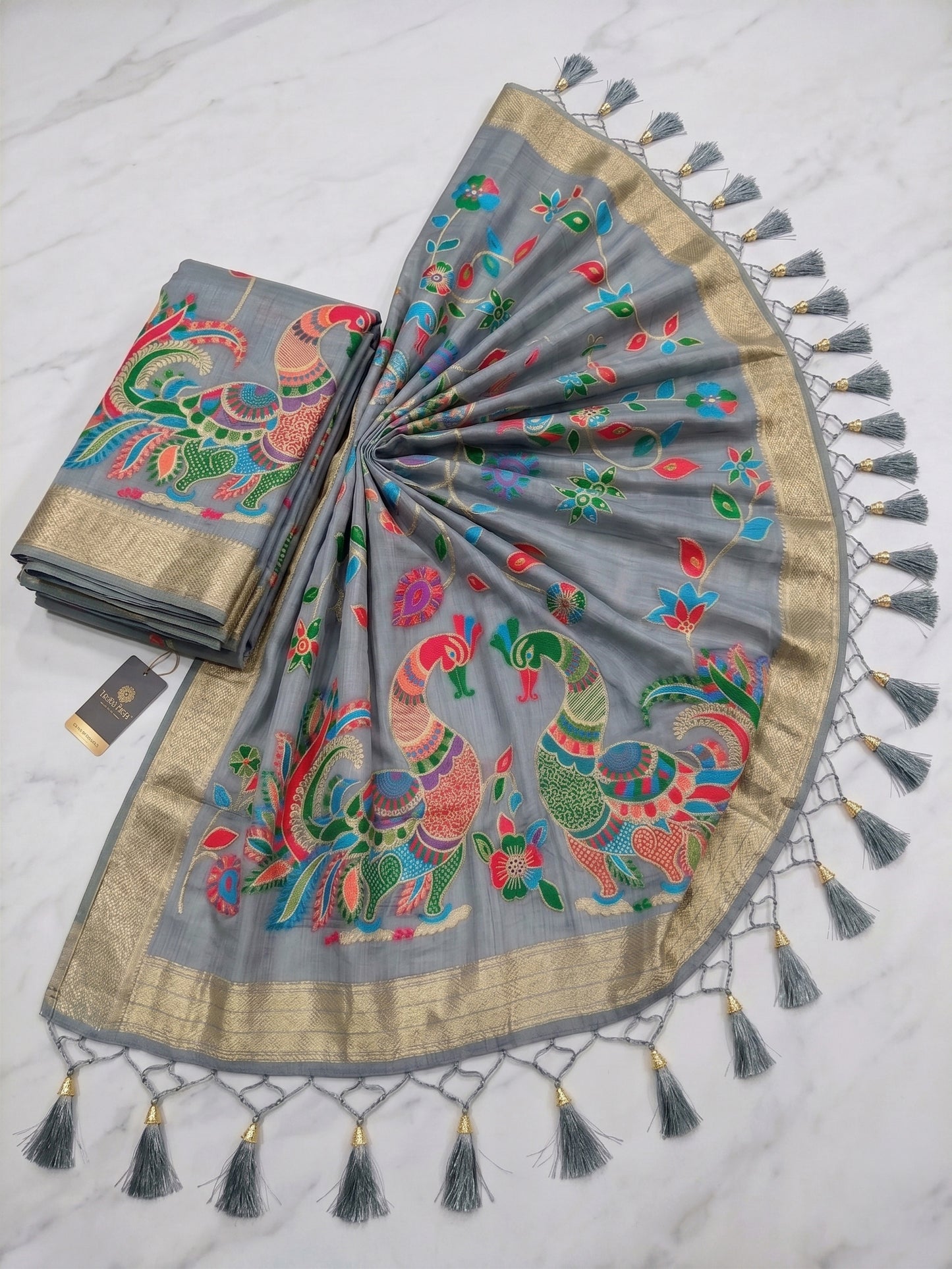 Sutriti Grey Linen Saree for Women Festive Wedding PSofty Wear Ethnic Designer Saree