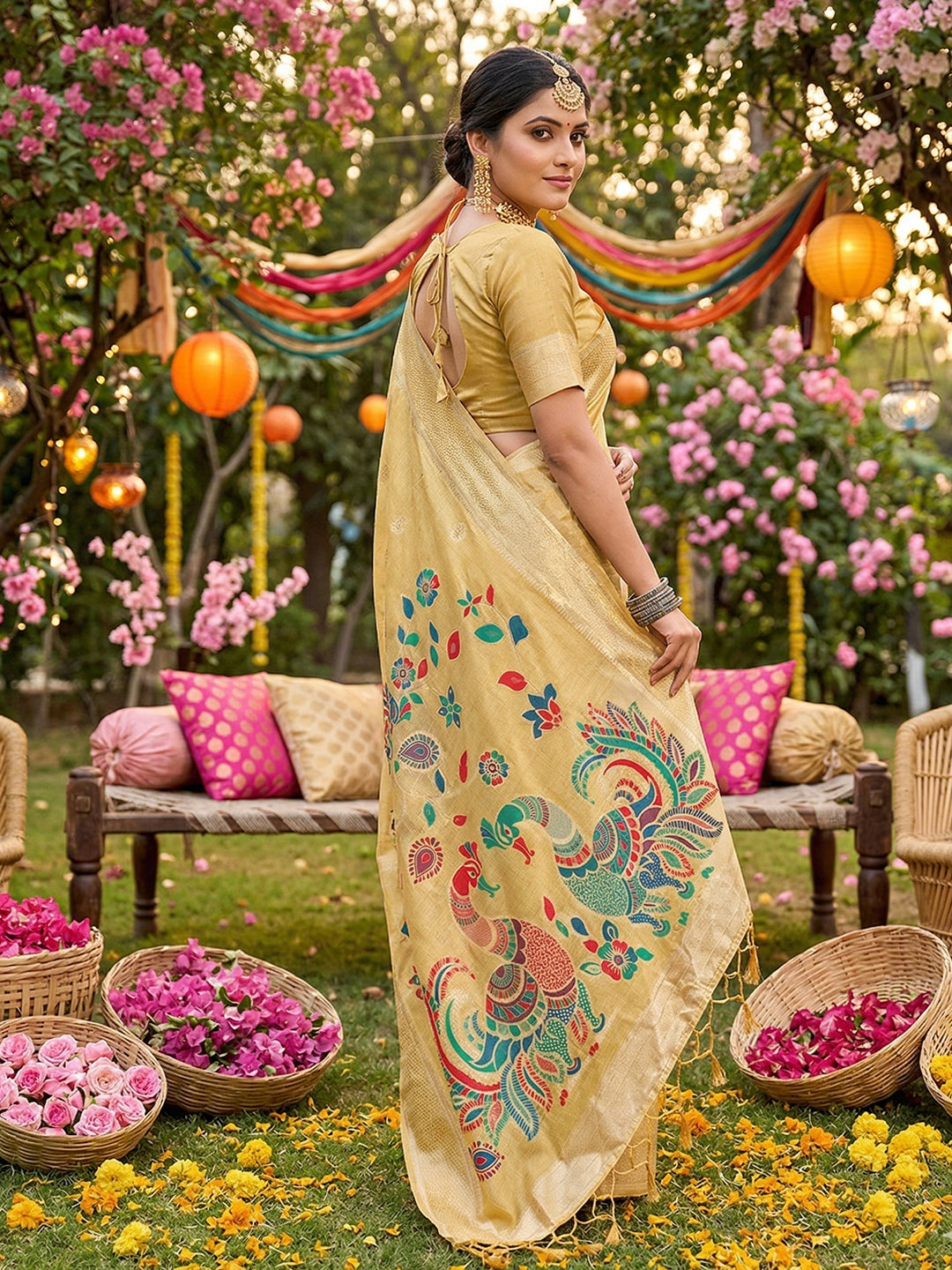 Sutriti Mustard Tissue Silk Saree for Women Festive Wedding PSofty Wear Ethnic Saree