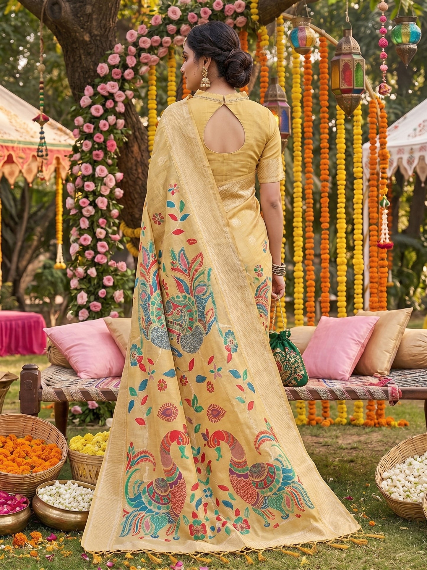 Sutriti Mustard Tissue Silk Saree for Women Festive Wedding PSofty Wear Ethnic Saree