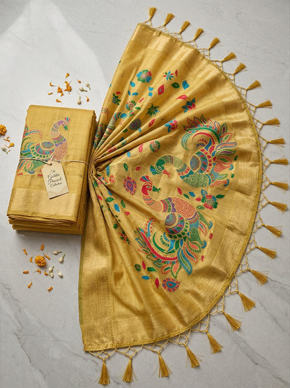 Sutriti Mustard Tissue Silk Saree for Women Festive Wedding PSofty Wear Ethnic Saree
