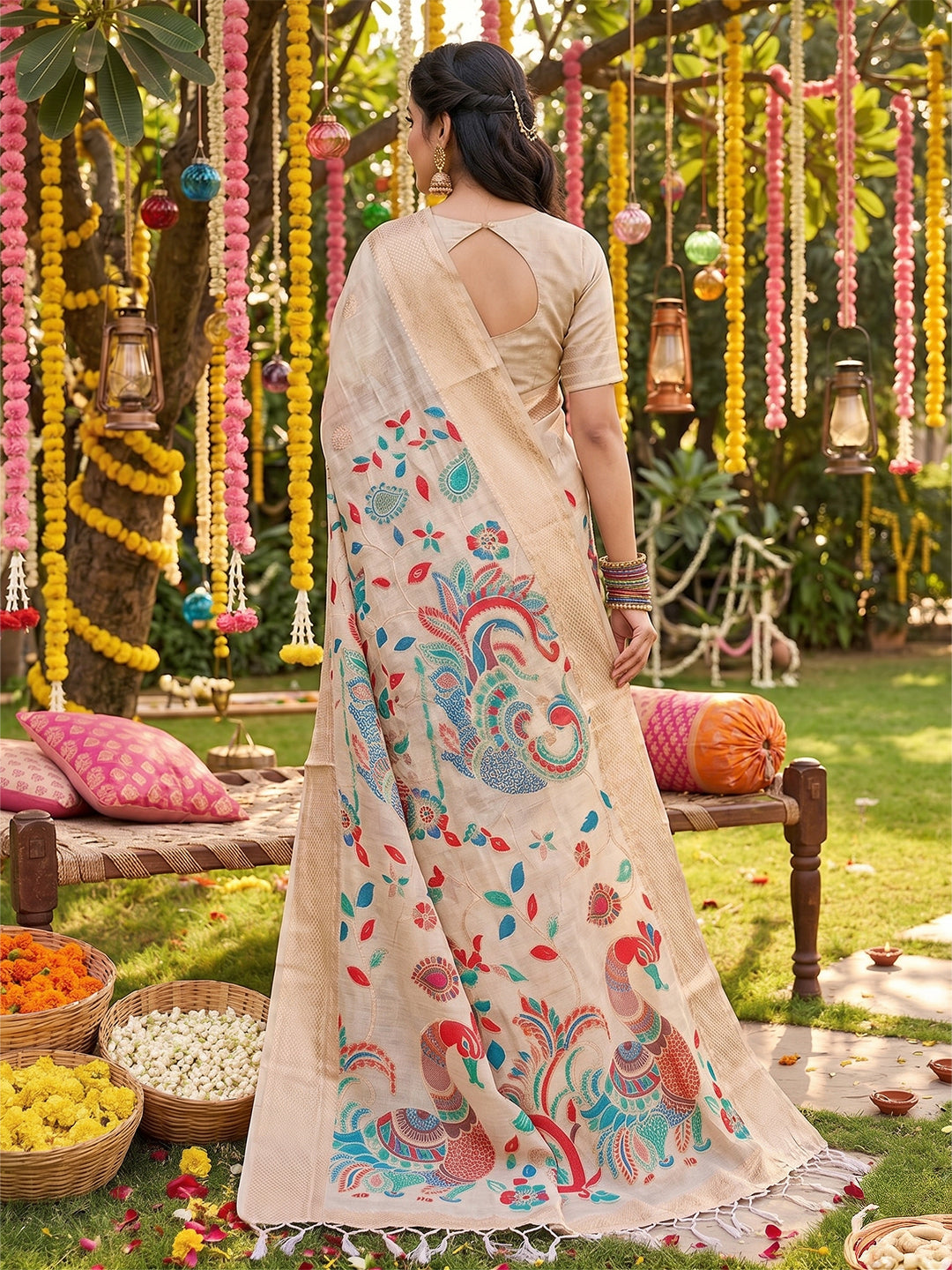 Sutriti Beige Tissue Silk Saree for Women Festive Wedding PSofty Wear Ethnic Saree