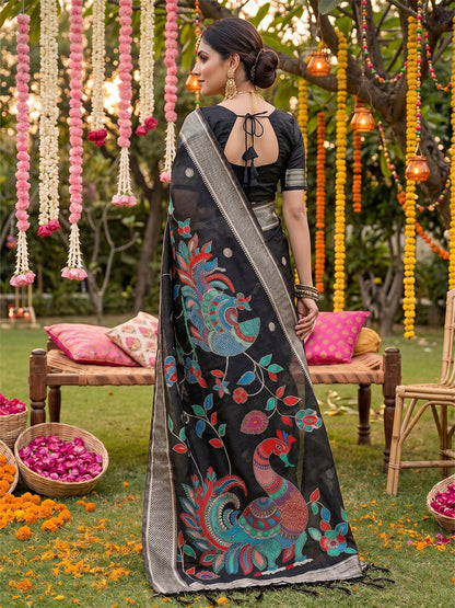 Sutriti Black Linen Saree for Women Festive Wedding PSofty Wear Ethnic Designer Saree