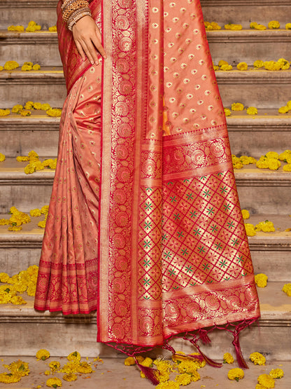 Sutriti Majestic Peach Kanjivaram Silk Saree | Bridal Heritage Collection | Limited Edition