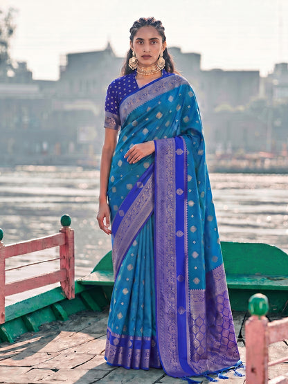 Sutriti Elegant Sky Blue Banarasi Silk Saree for Women Festive Wedding Wear