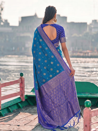 Sutriti Elegant Sky Blue Banarasi Silk Saree for Women Festive Wedding Wear
