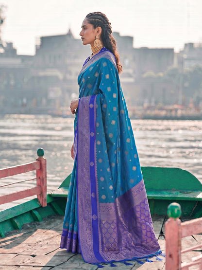 Sutriti Elegant Sky Blue Banarasi Silk Saree for Women Festive Wedding Wear