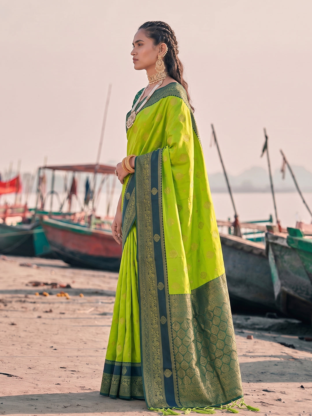 Sutriti Exclusive Mehendi Green Banarasi Silk Saree for Women Festive Wedding Wear