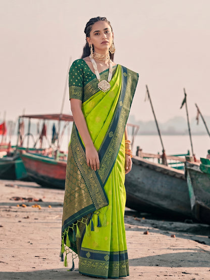 Sutriti Exclusive Mehendi Green Banarasi Silk Saree for Women Festive Wedding Wear