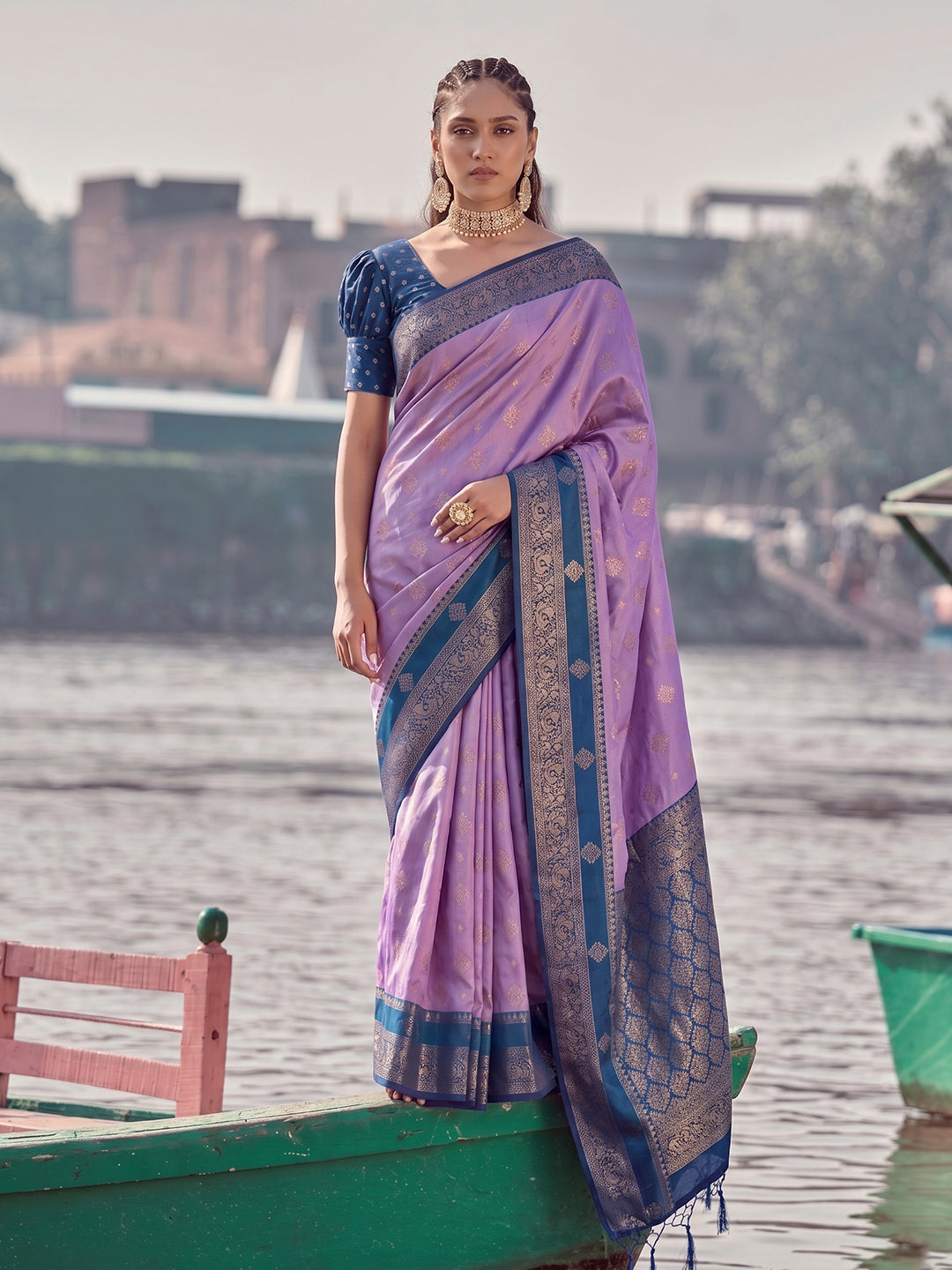 Sutriti Elegant Purple Banarasi Silk Saree for Women Festive Wedding Party Wear