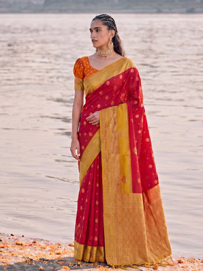 Sutriti Exclusive Red Banarasi Silk Saree for Women Festive Wedding Traditional Wear