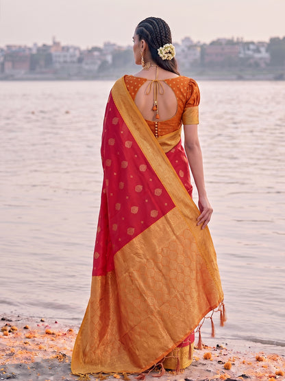 Sutriti Exclusive Red Banarasi Silk Saree for Women Festive Wedding Traditional Wear