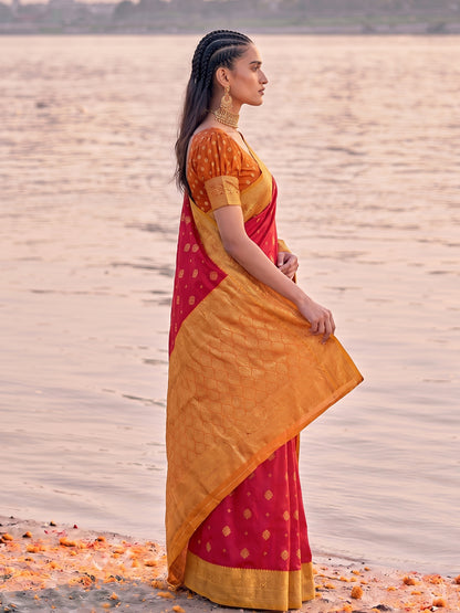 Sutriti Exclusive Red Banarasi Silk Saree for Women Festive Wedding Traditional Wear