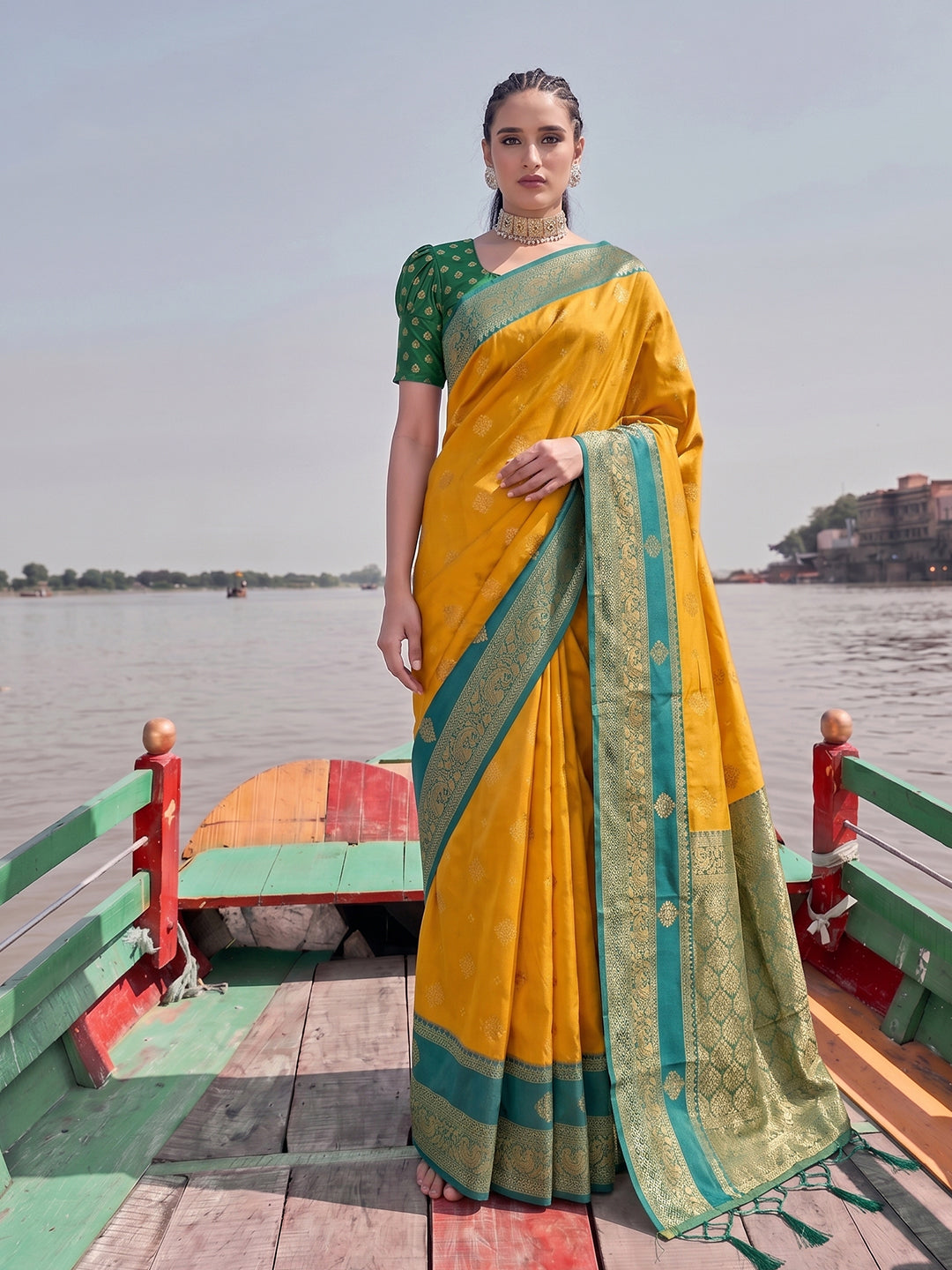 Sutriti Elegant Mustard Banarasi Silk Saree for Women Festive Wedding Party Wear