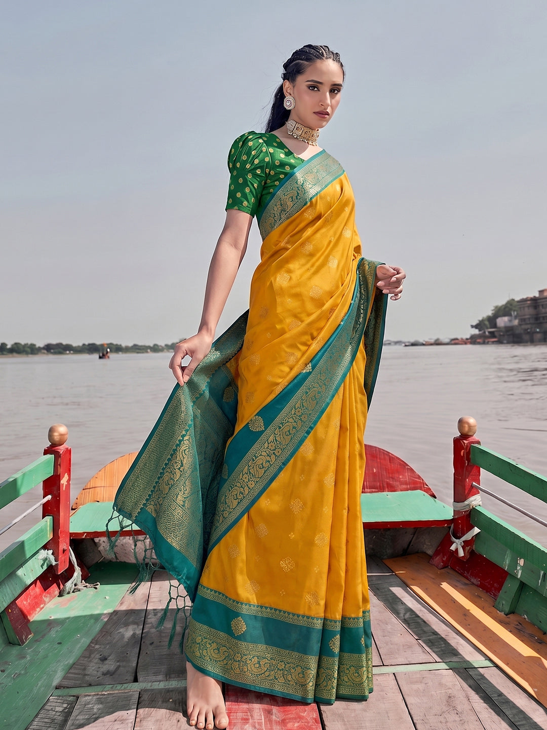 Sutriti Elegant Mustard Banarasi Silk Saree for Women Festive Wedding Party Wear