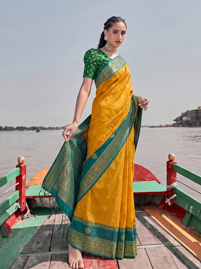 Sutriti Elegant Mustard Banarasi Silk Saree for Women Festive Wedding Party Wear