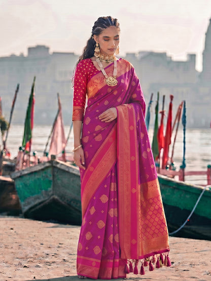 Sutriti Exclusive Rani Pink Banarasi Silk Saree for Women Festive Wedding Traditional Wear