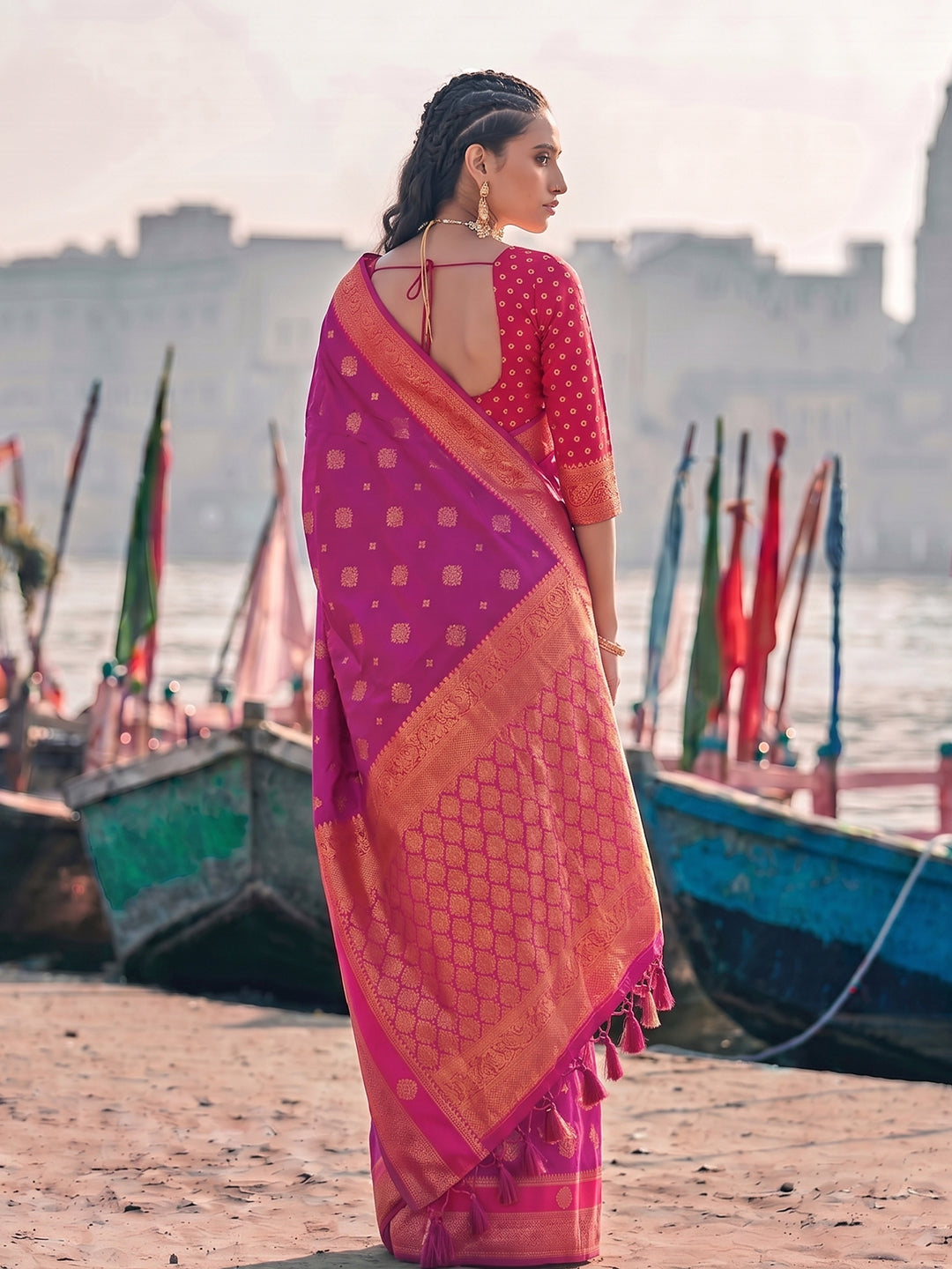 Sutriti Exclusive Rani Pink Banarasi Silk Saree for Women Festive Wedding Traditional Wear