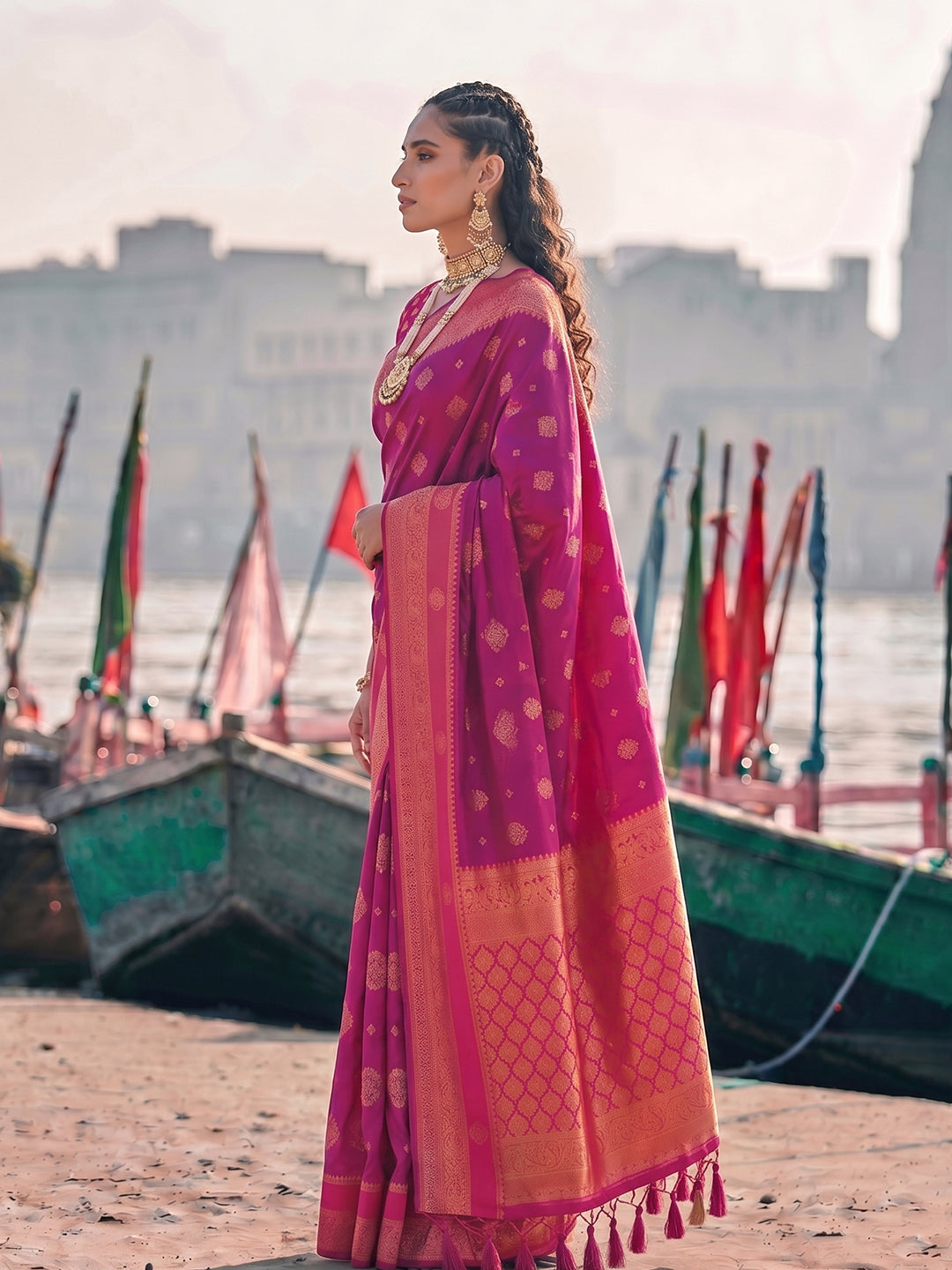 Sutriti Exclusive Rani Pink Banarasi Silk Saree for Women Festive Wedding Traditional Wear